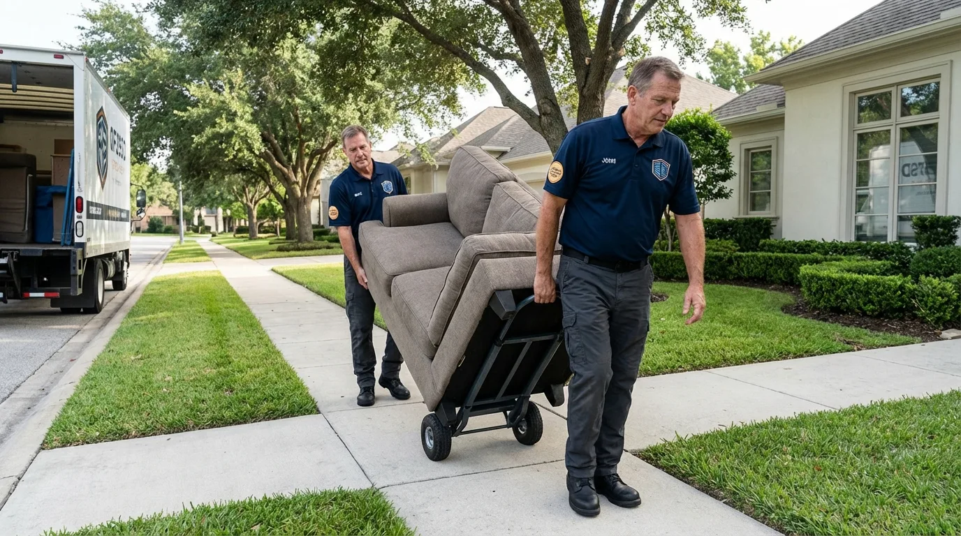 Local residential moving crew loading furniture in The Plains, OH
