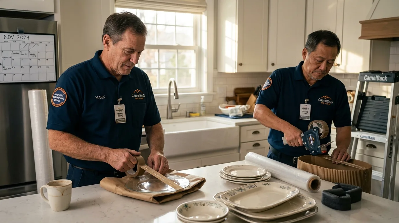 Professional crew packing kitchen dishware in The Plains, OH